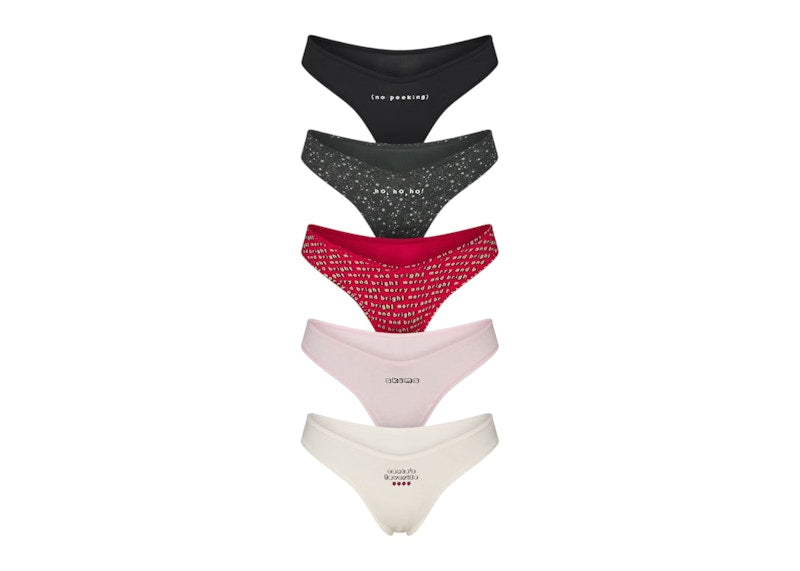 SKIMS x Cactus Plant Flea Market Women's Cotton Jersey Dipped Thong (5-Pack) Santas Favorite Multi
