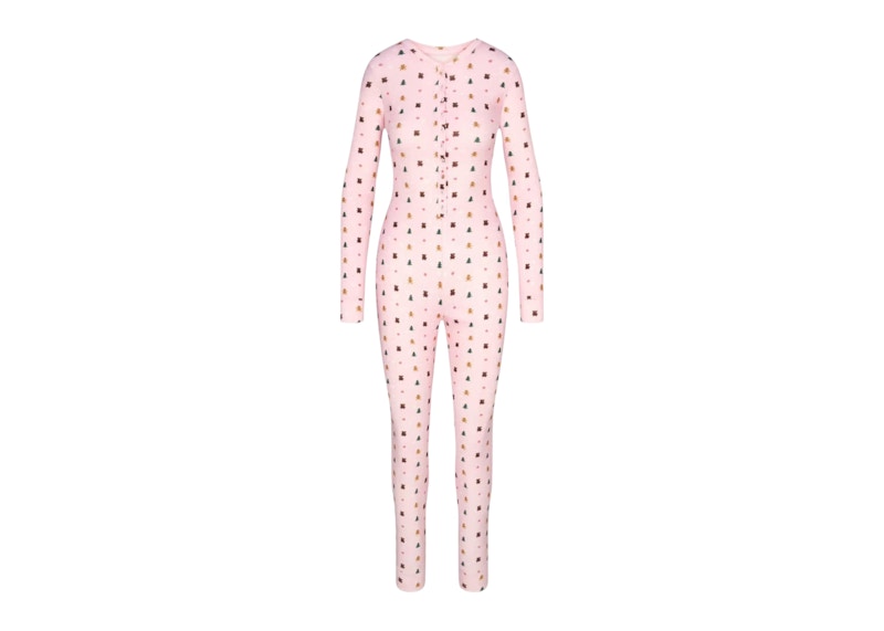 SKIMS x Cactus Plant Flea Market Women's Plush Pointelle Onesie Cherry Blossom Snow Print