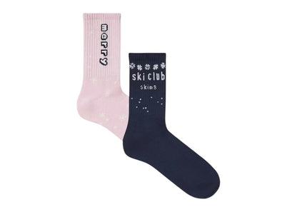SKIMS x Cactus Plant Flea Market Women's Ribbed Crew Sock (2-Pack) Cherry Blossom/Navy