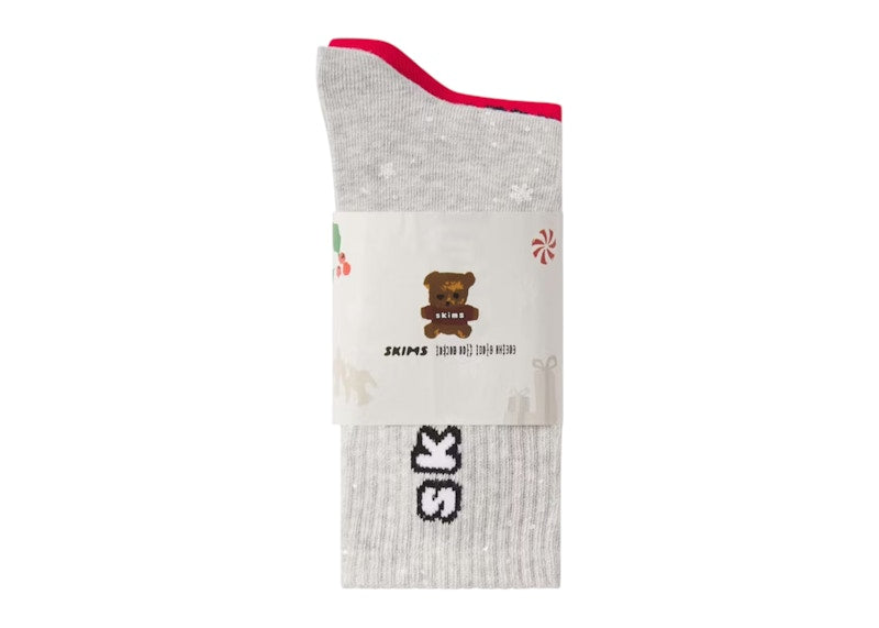 SKIMS x Cactus Plant Flea Market Women's Ribbed Crew Sock (2-Pack) Light Heather Grey/Red