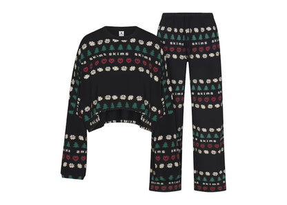 SKIMS x Cactus Plant Flea Market Women's Sleep Cropped Long Sleeve And Pant Set Onyx Pine Fair Isle