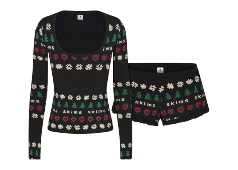 SKIMS x Cactus Plant Flea Market Women's Sleep Scoop Neck Set Onyx Pine Fair Isle