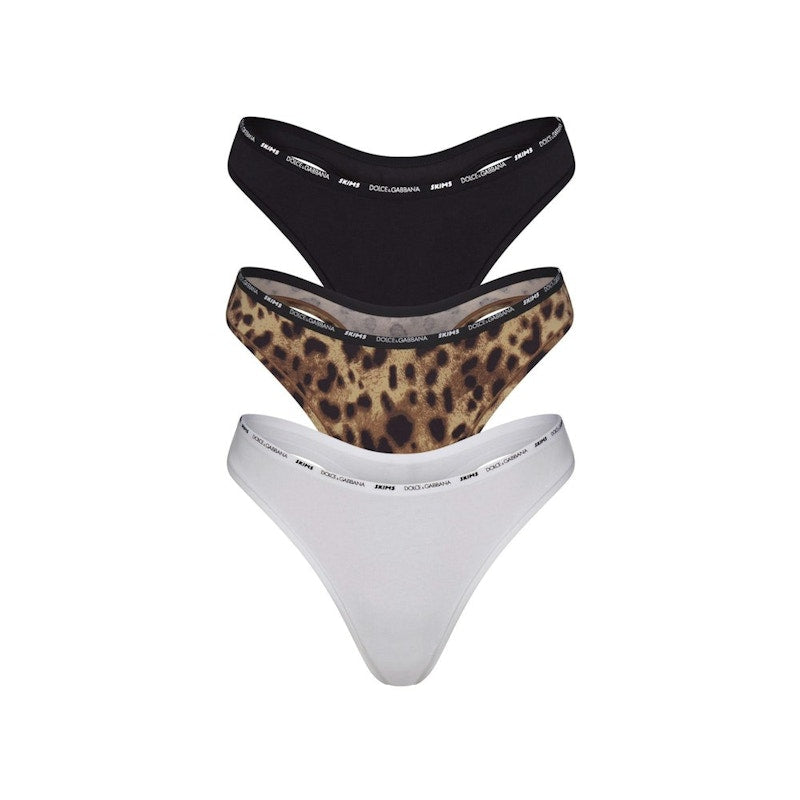 SKIMS x Dolce&Gabbana Cotton Jersey Dipped Thong (3-Pack) Leopard-Multi