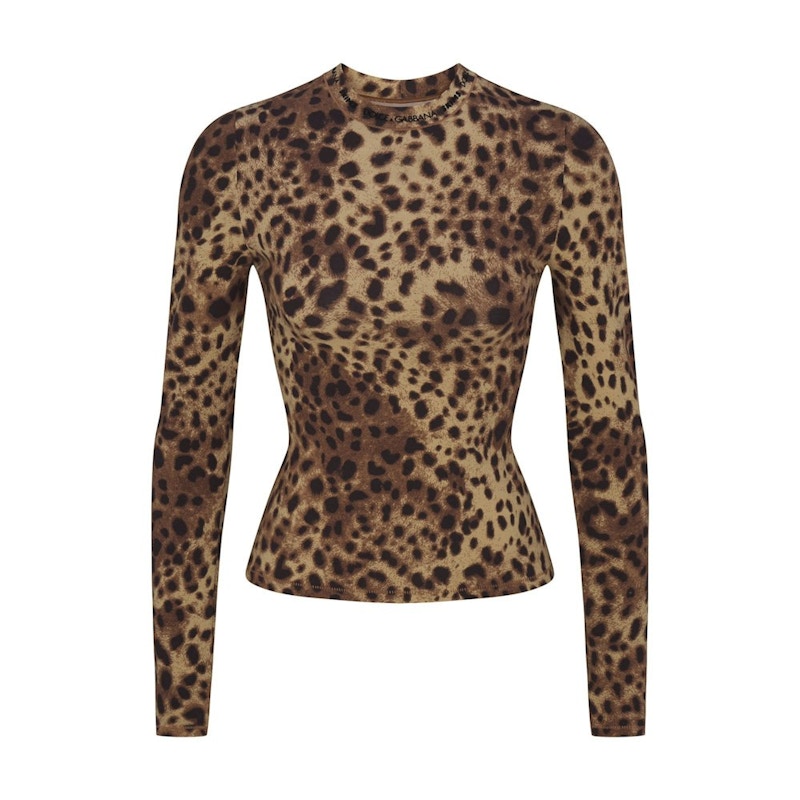 SKIMS x Dolce&Gabbana Cotton Jersey Long Sleeve T-Shirt Leopard