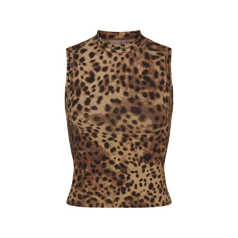 SKIMS x Dolce&Gabbana Cotton Jersey Mock Neck Tank Leopard