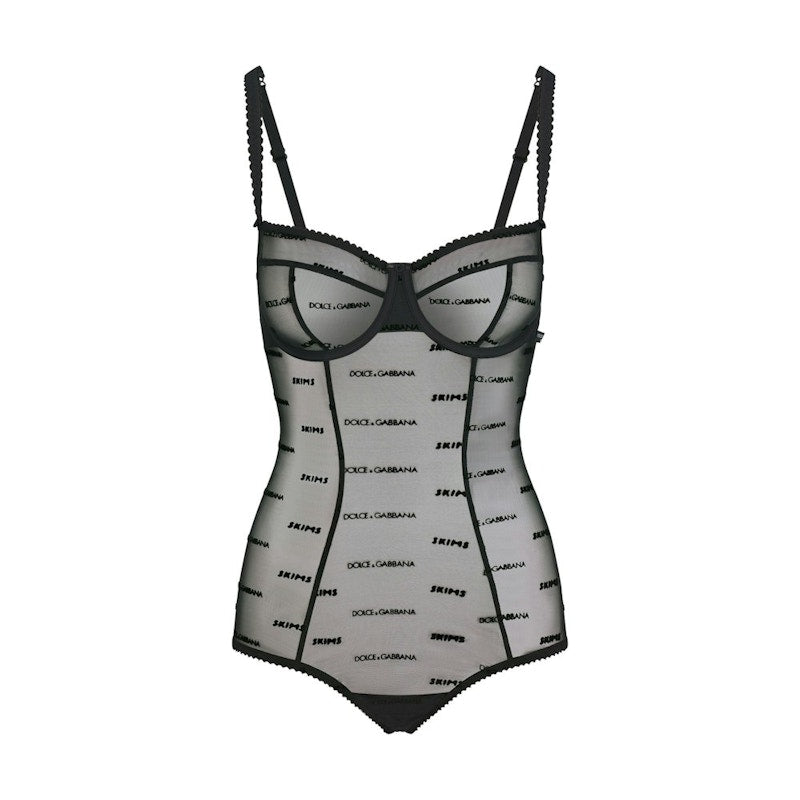 SKIMS x Dolce&Gabbana Ultra Fine Mesh Logo Brief Bodysuit Onyx