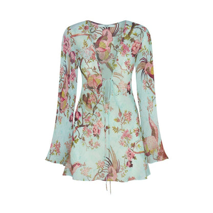 SKIMS x Roberto Cavalli Long Sleeve Mini Dress Fagianella Print