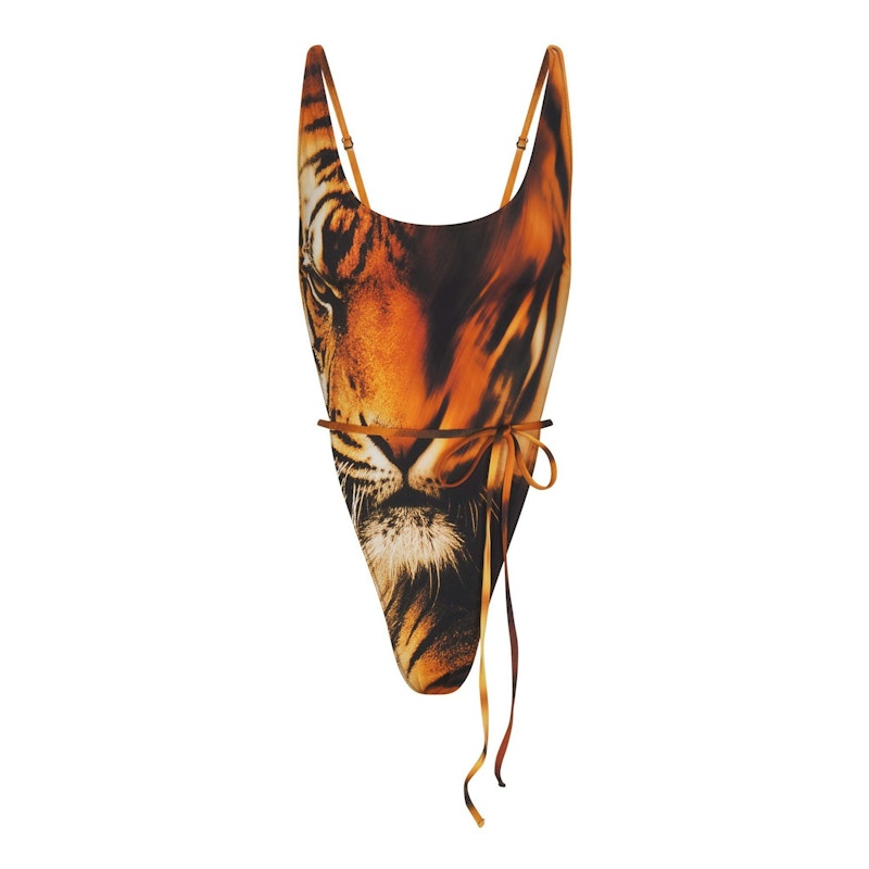 SKIMS x Roberto Cavalli Tie Waist One Piece Tiger Face Print