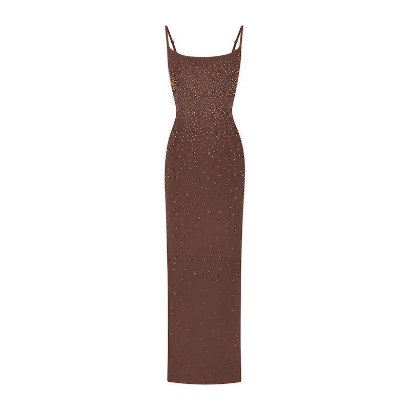 SKIMS x Swarovski Jelly Sheer Cami Long Dress Cocoa