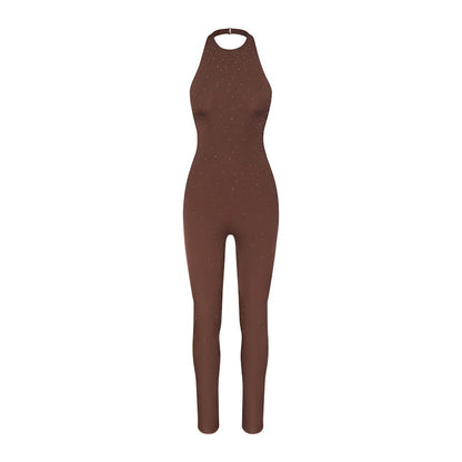 SKIMS x Swarovski Jelly Sheer Halter Catsuit Cocoa