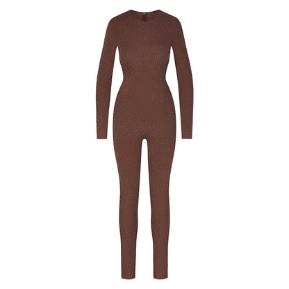 SKIMS x Swarovski Jelly Sheer Long Sleeve Catsuit Cocoa