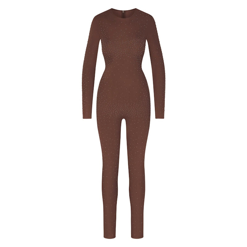 SKIMS x Swarovski Jelly Sheer Long Sleeve Catsuit Cocoa