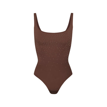 SKIMS x Swarovski Jelly Sheer Square Neck Bodysuit Cocoa