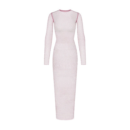 SKIMS x Swarovski Stretch Net Long Sleeve Dress Bubble Gum