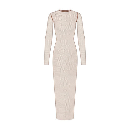 SKIMS x Swarovski Stretch Net Long Sleeve Dress Gold