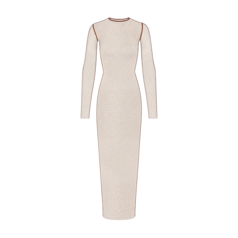 SKIMS x Swarovski Stretch Net Long Sleeve Dress Gold