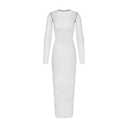 SKIMS x Swarovski Stretch Net Long Sleeve Dress Silver