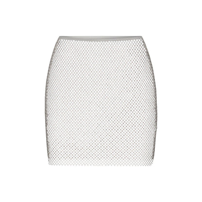 SKIMS x Swarovski Stretch Net Mini Skirt Silver