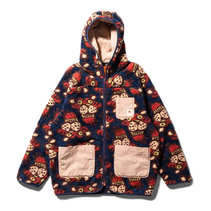 SOULGOODS Allover Tiger Logo Fleece Hooded Jacket Dark Blue