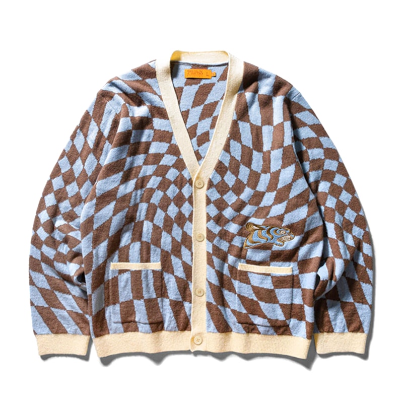 SOULGOODS Checked Mohair Cardigan Blue Brown