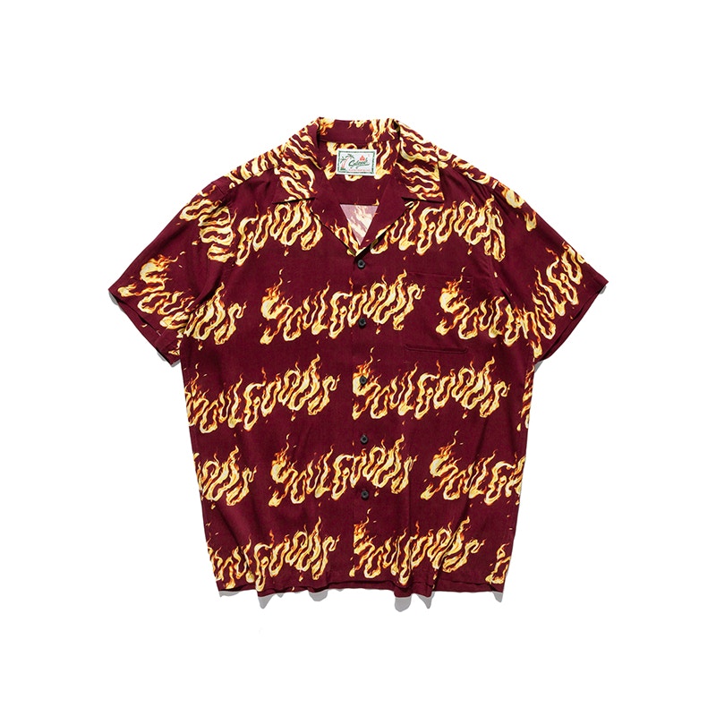 SOULGOODS Fire Logo Hawaiian Shirt Burgundy