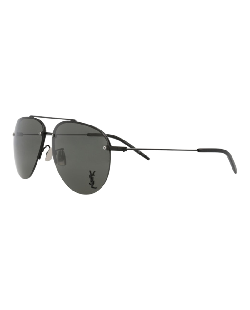 Saint Laurent Aviator-Frame Metal Sunglasses Black Black Grey (CLASSIC11F-30001169-001)