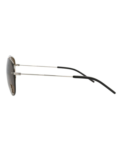 Saint Laurent Aviator-Frame Metal Sunglasses Silver/Silver/Brown (CLASSIC11F-30001169-006)