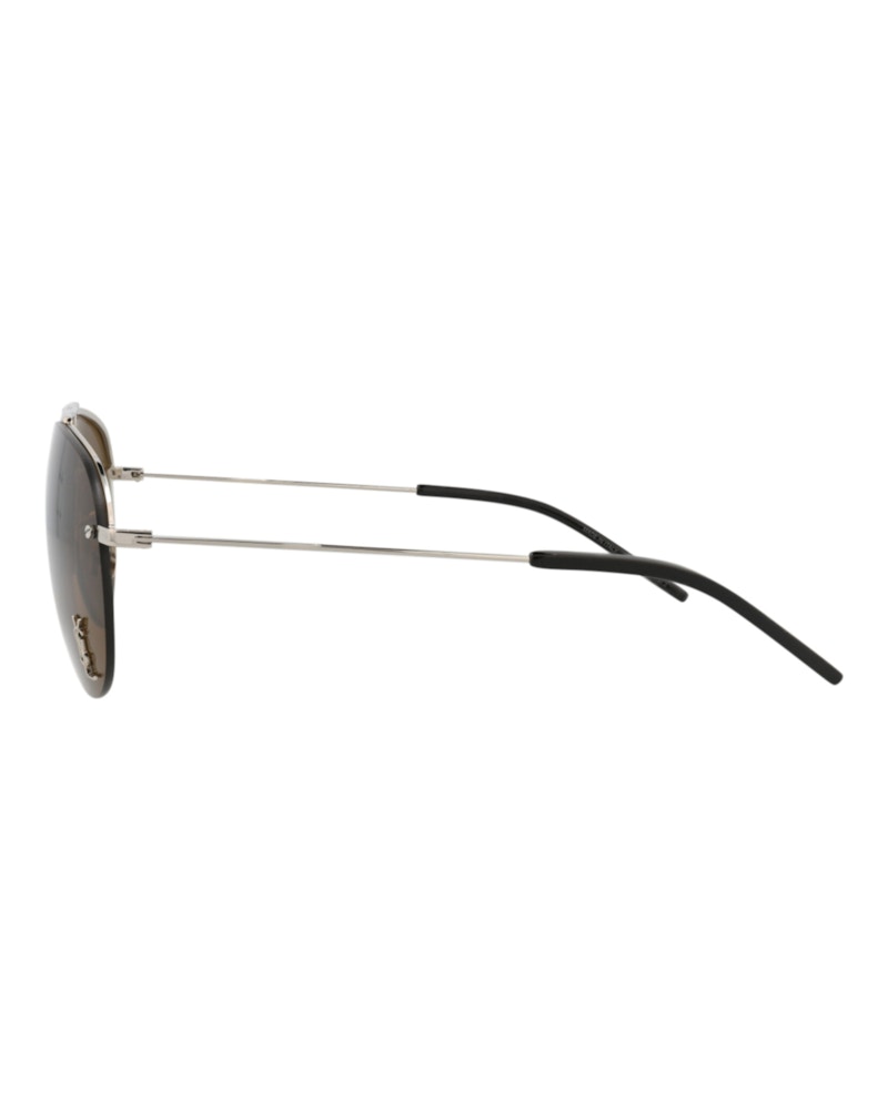 Saint Laurent Aviator-Frame Metal Sunglasses Silver/Silver/Brown (CLASSIC11F-30001169-006)