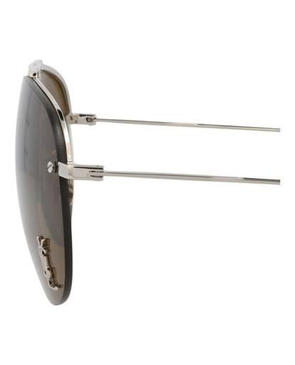 Saint Laurent Aviator-Frame Metal Sunglasses Silver/Silver/Brown (CLASSIC11F-30001169-006)