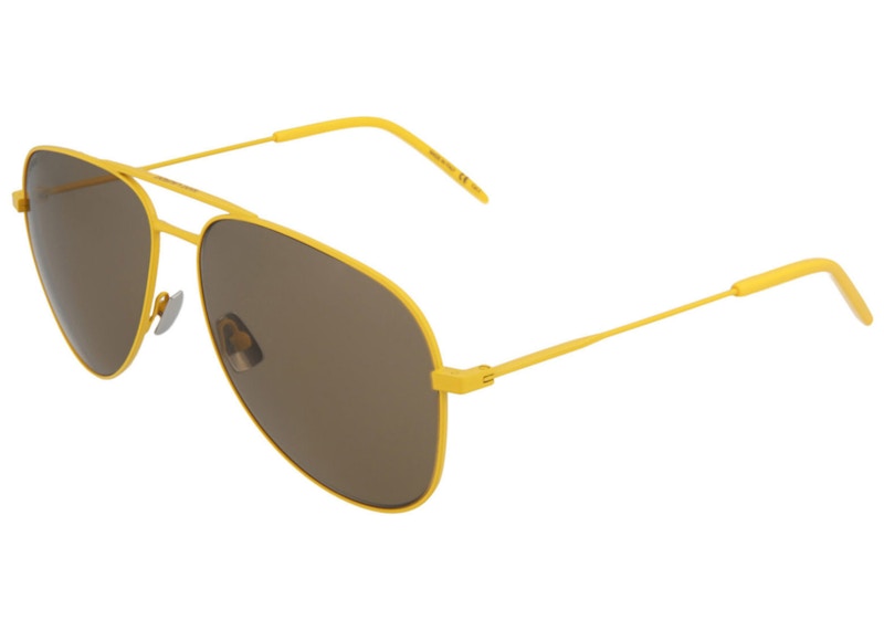 Saint Laurent Aviator-Style Metal Sunglasses Yellow/Brown (CLASSIC11-30000163-036)