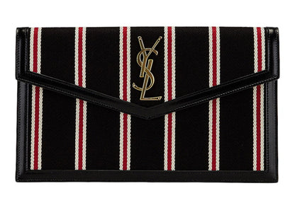 Saint Laurent Black Uptown Striped Pouch Black/Red/White
