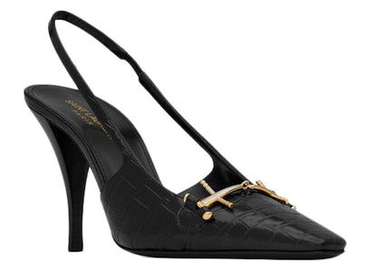 Saint Laurent Blade Slingback Pump Black Crocodile-Embossed Patent Leather