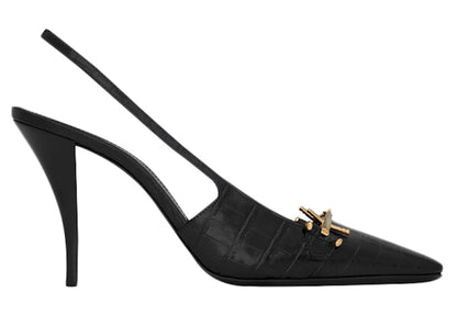Saint Laurent Blade Slingback Pump Black Crocodile-Embossed Patent Leather