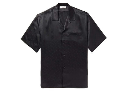 Saint Laurent Camp-Collar Silk-Satin Jacquard Shirt Black