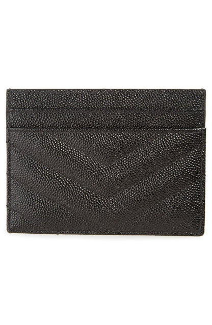 Cassandre Matelasse Card Case Grain De Poudre Embossed Leather Black