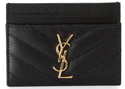 Cassandre Matelasse Card Case Grain De Poudre Embossed Leather Black