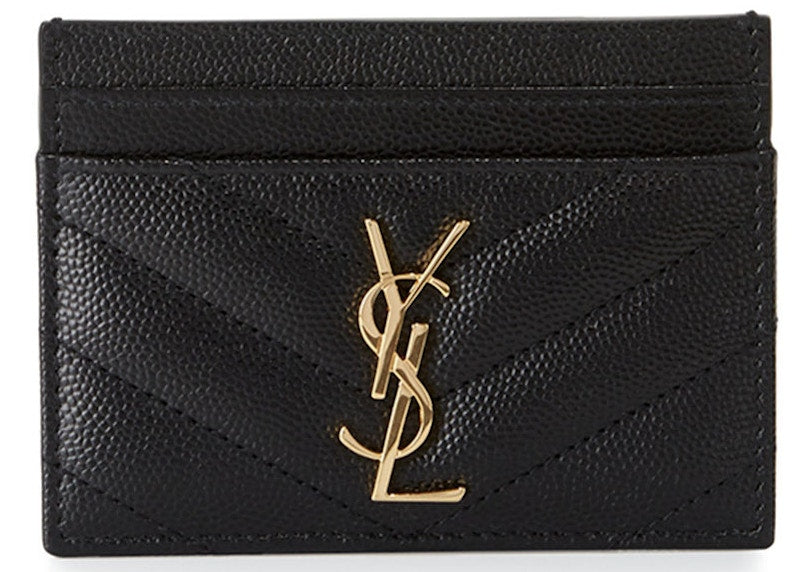 Cassandre Matelasse Card Case Grain De Poudre Embossed Leather Black
