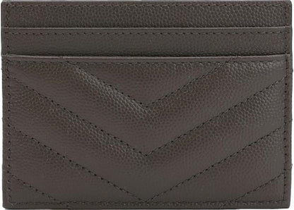 Saint Laurent Card Case Monogram Grain De Poudre Pebble Grey