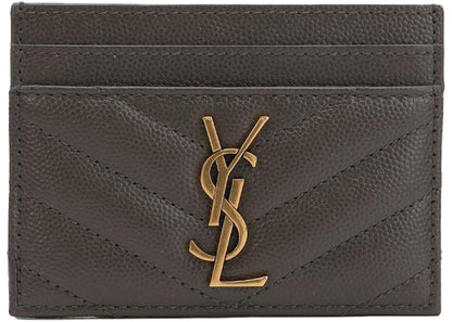 Saint Laurent Card Case Monogram Grain De Poudre Pebble Grey