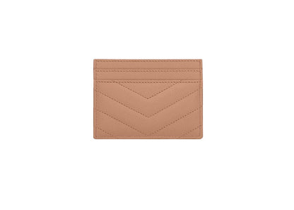 Saint Laurent Card Holder Monogram Quilted Textured Leather Vintage Peach