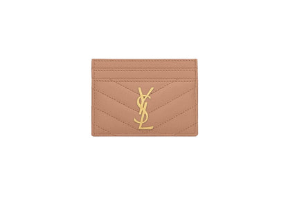 Saint Laurent Card Holder Monogram Quilted Textured Leather Vintage Peach