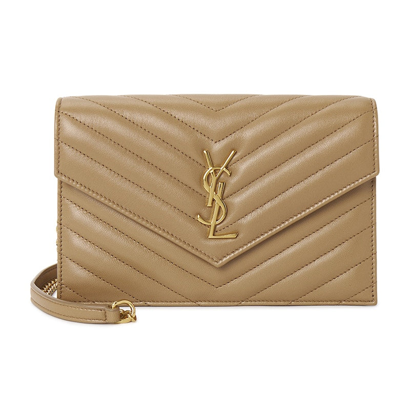 Saint Laurent Cassandra Chain Shoulder Bag Beige Brown
