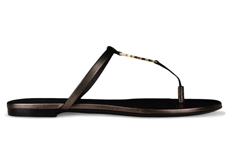 Saint Laurent Cassandra Leather Thong Sandals Light Bronze (Women's)