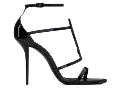 Saint Laurent Cassandra Sandal Heels Black Patent Leather