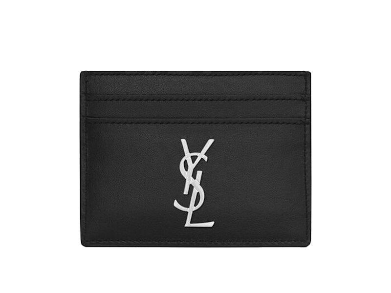 Saint Laurent Cassandre (5 Card Slot) Card Case Silver Logo Black