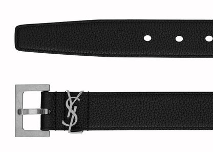 Saint Laurent Cassandre Belt in Grained Leather Black
