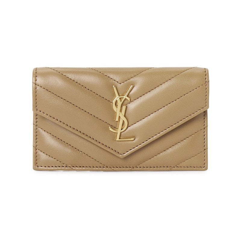 Saint Laurent Cassandre Fragments Card Holder Beige Brown