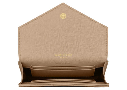 Saint Laurent Cassandre Grain De Poudre Envelope Wallet Small Dark Beige