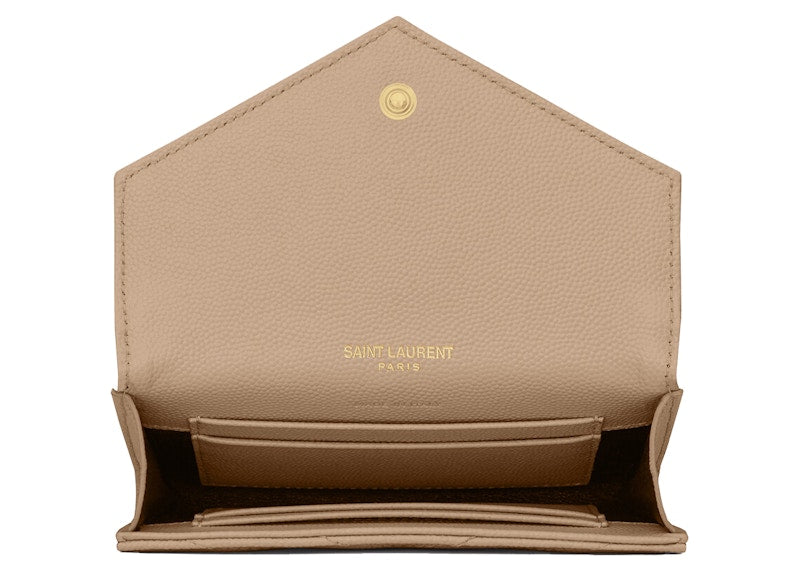 Saint Laurent Cassandre Grain De Poudre Envelope Wallet Small Dark Beige