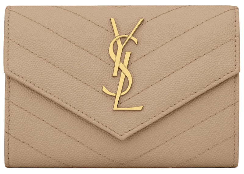 Saint Laurent Cassandre Grain De Poudre Envelope Wallet Small Dark Beige